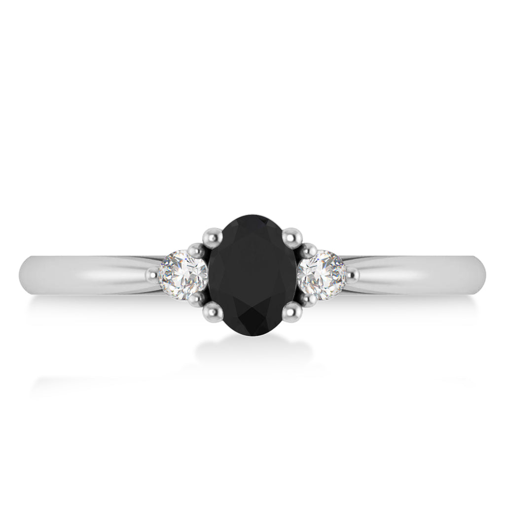 Oval Black & White Diamond Three-Stone Engagement Ring 14k White Gold (0.60ct)