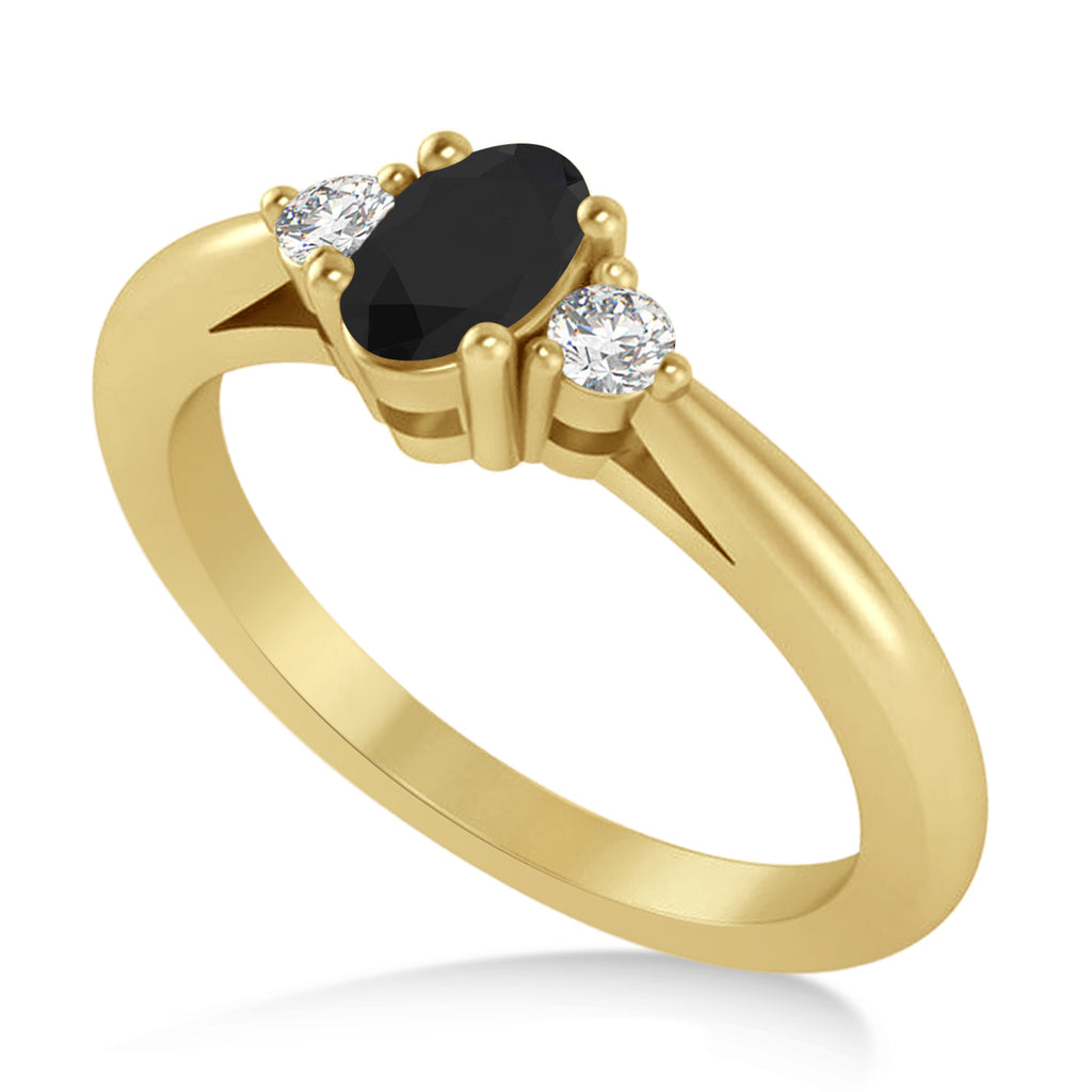 Oval Black & White Diamond Three-Stone Engagement Ring 14k Yellow Gold (0.60ct)