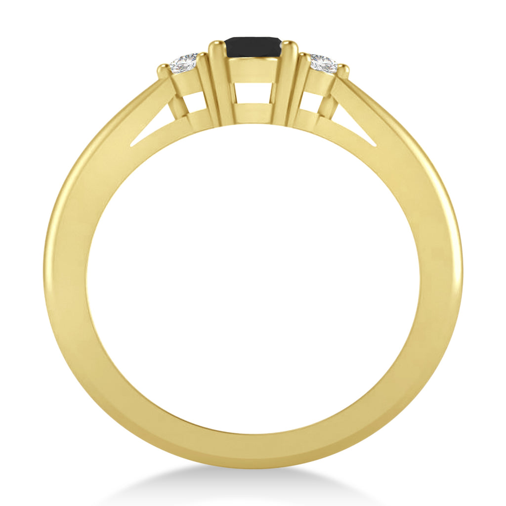 Oval Black & White Diamond Three-Stone Engagement Ring 14k Yellow Gold (0.60ct)