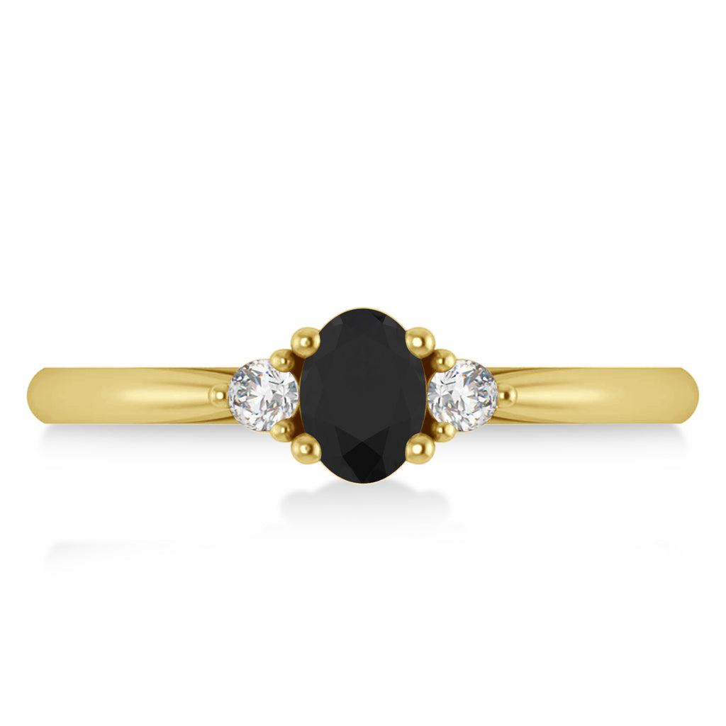 Oval Black & White Diamond Three-Stone Engagement Ring 14k Yellow Gold (0.60ct)