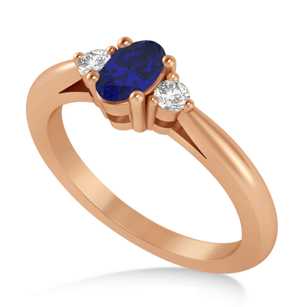Oval Blue Sapphire & Diamond Three-Stone Engagement Ring 14k Rose Gold (0.60ct)