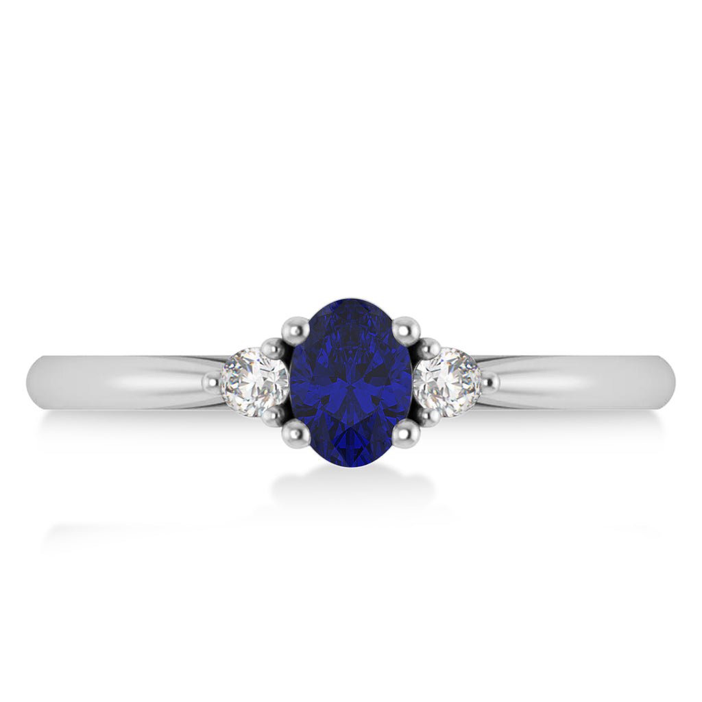 Oval Blue Sapphire & Diamond Three-Stone Engagement Ring 14k White Gold (0.60ct)