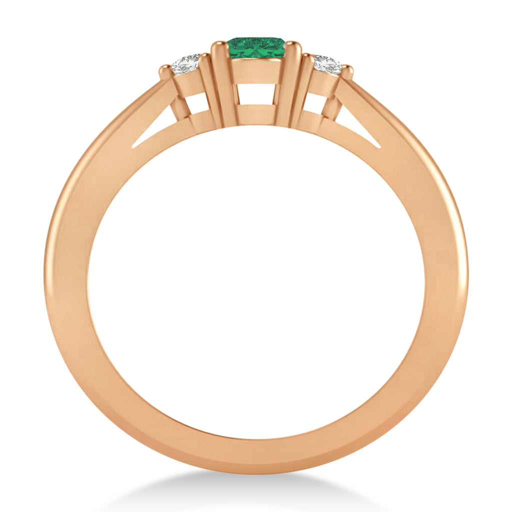 Oval Emerald & Diamond Three-Stone Engagement Ring 14k Rose Gold (0.60ct)