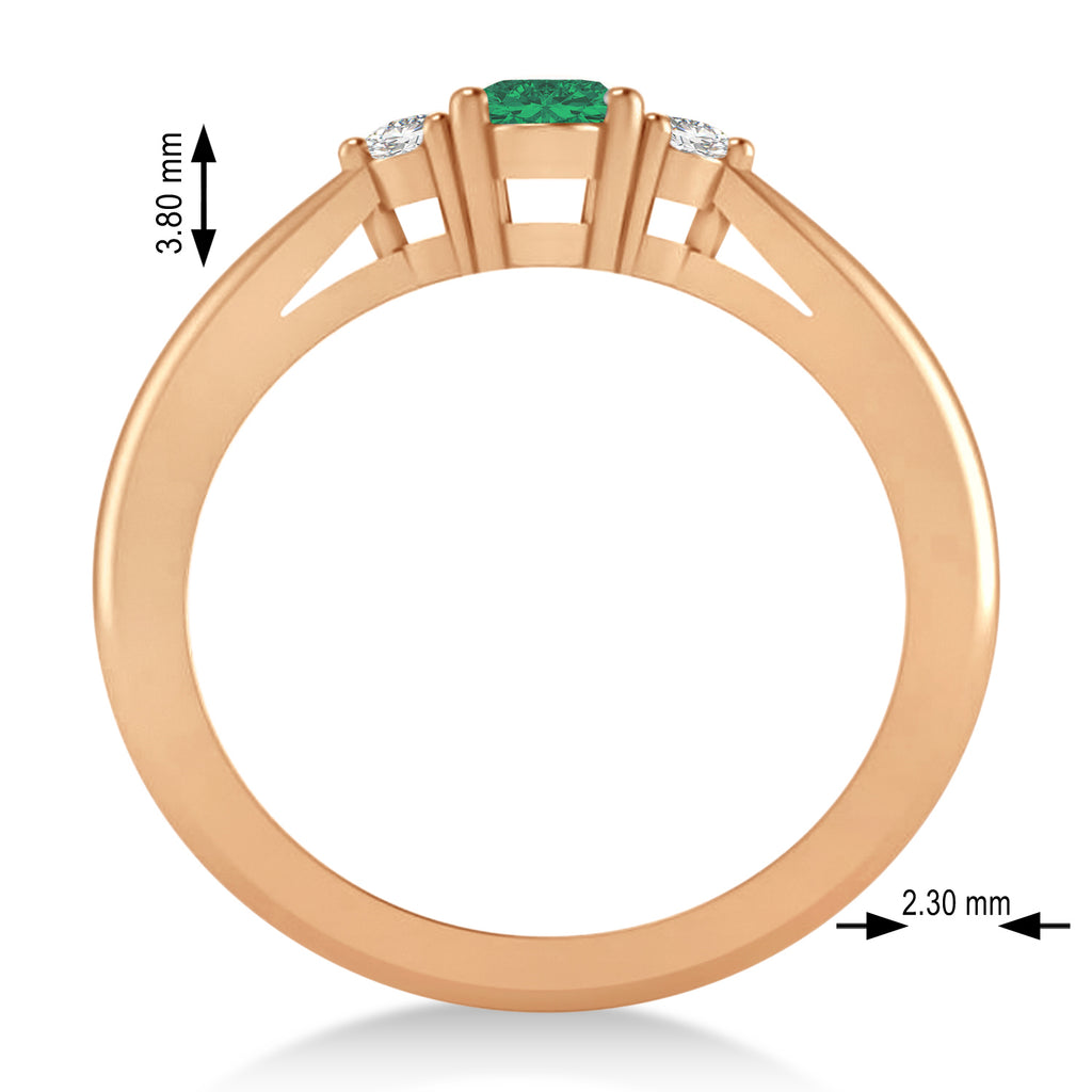 Oval Emerald & Diamond Three-Stone Engagement Ring 14k Rose Gold (0.60ct)