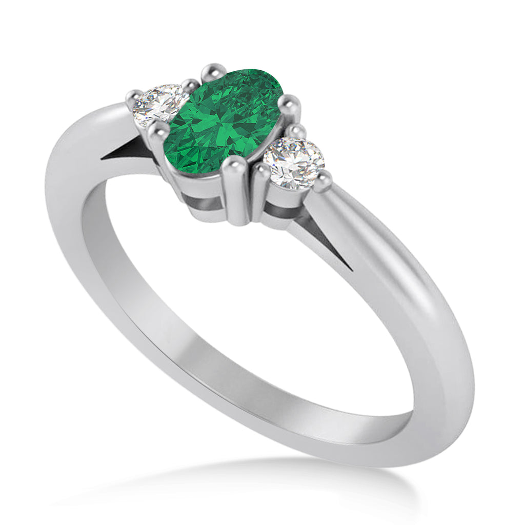 Oval Emerald & Diamond Three-Stone Engagement Ring 14k White Gold (0.60ct)