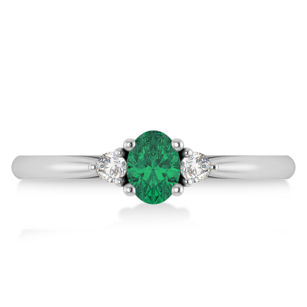 Oval Emerald & Diamond Three-Stone Engagement Ring 14k White Gold (0.60ct)