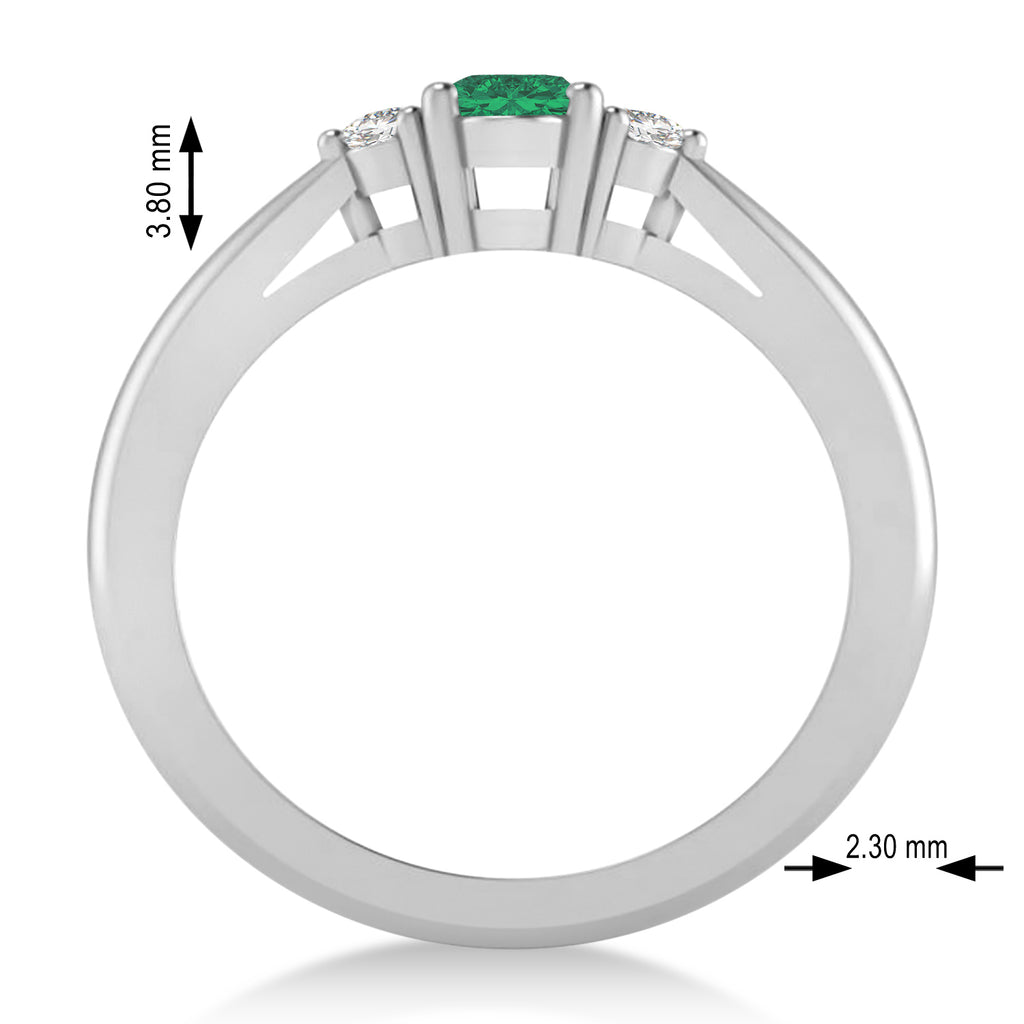 Oval Emerald & Diamond Three-Stone Engagement Ring 14k White Gold (0.60ct)