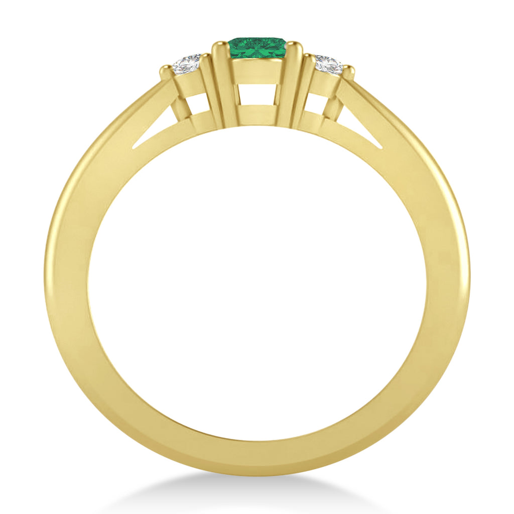 Oval Emerald & Diamond Three-Stone Engagement Ring 14k Yellow Gold (0.60ct)