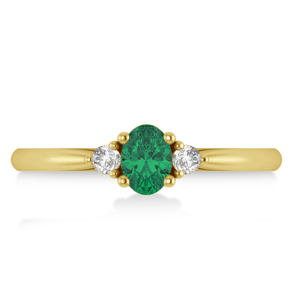 Oval Emerald & Diamond Three-Stone Engagement Ring 14k Yellow Gold (0.60ct)