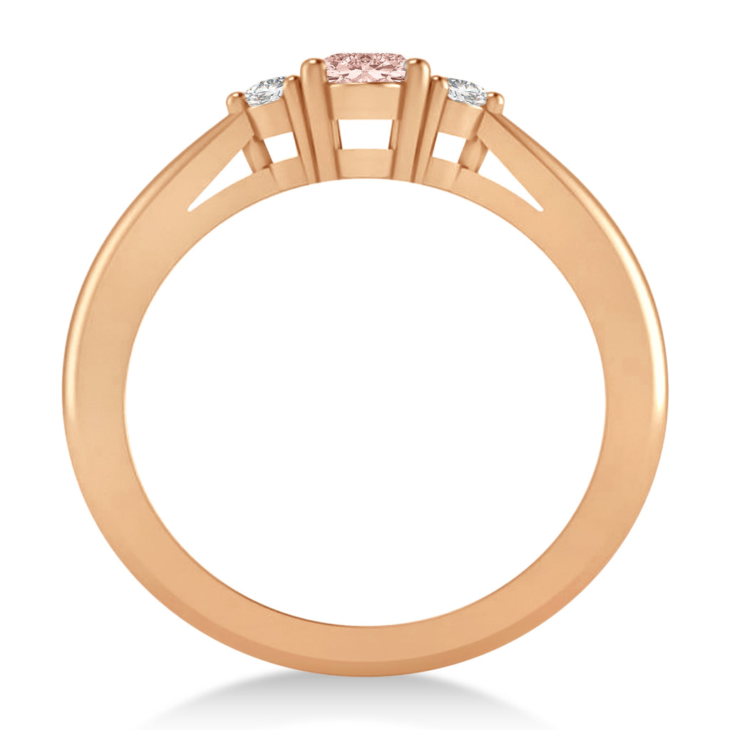 Oval Morganite & Diamond Three-Stone Engagement Ring 14k Rose Gold (0.60ct)