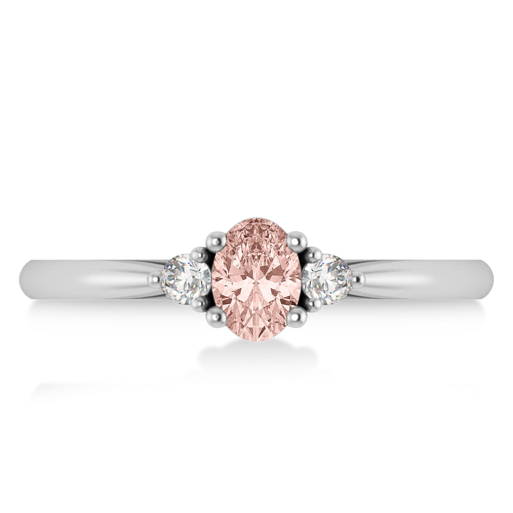 Oval Morganite & Diamond Three-Stone Engagement Ring 14k White Gold (0.60ct)