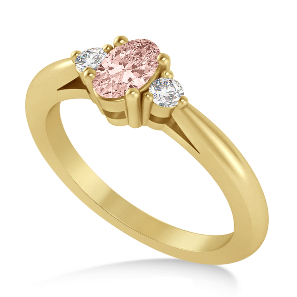 Oval Morganite & Diamond Three-Stone Engagement Ring 14k Yellow Gold (0.60ct)