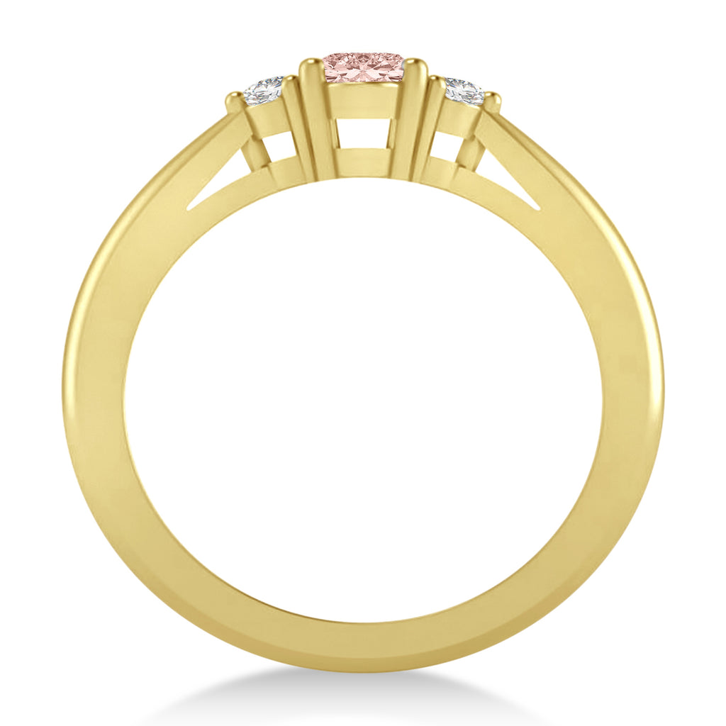 Oval Morganite & Diamond Three-Stone Engagement Ring 14k Yellow Gold (0.60ct)