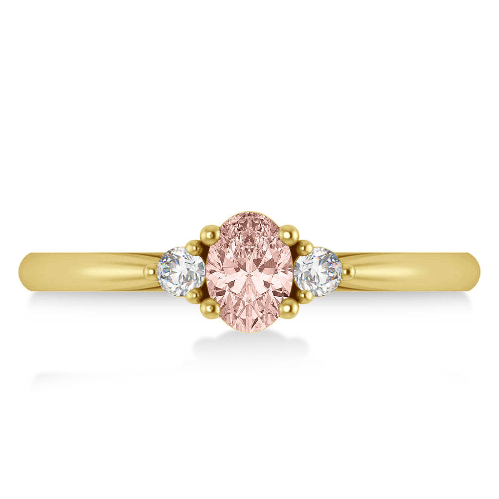 Oval Morganite & Diamond Three-Stone Engagement Ring 14k Yellow Gold (0.60ct)