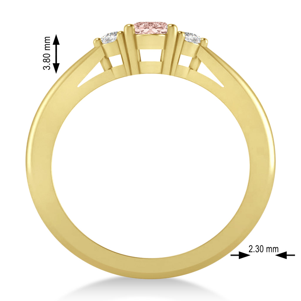Oval Morganite & Diamond Three-Stone Engagement Ring 14k Yellow Gold (0.60ct)