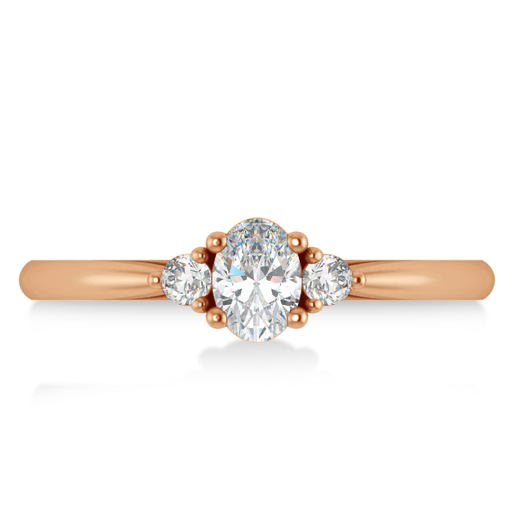 Oval Moissanite & Diamond Three-Stone Engagement Ring 14k Rose Gold (0.60ct)
