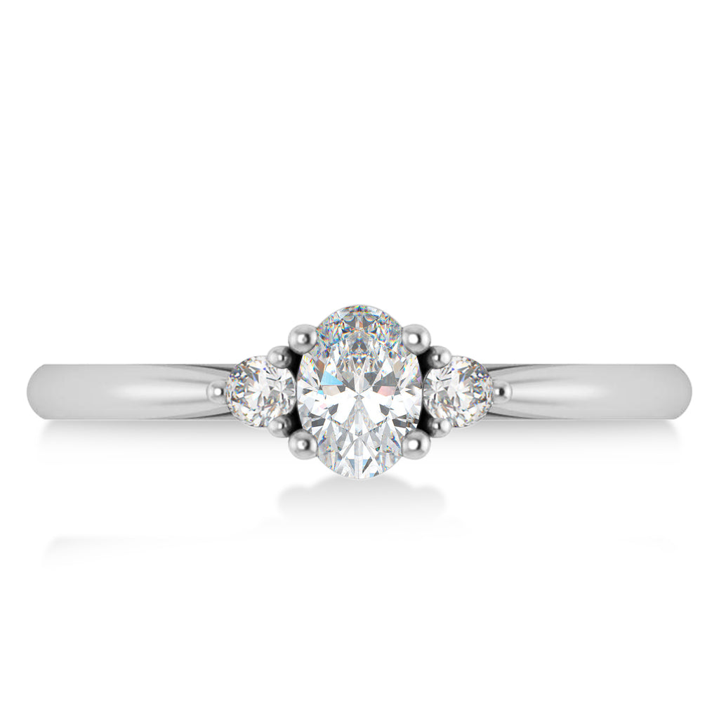 Oval Moissanite & Diamond Three-Stone Engagement Ring 14k White Gold (0.60ct)