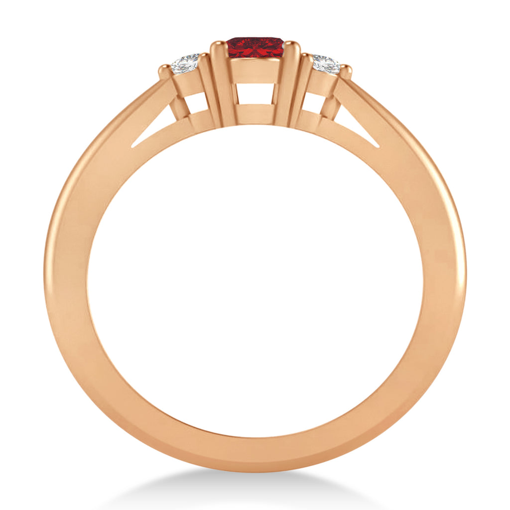 Oval Ruby & Diamond Three-Stone Engagement Ring 14k Rose Gold (0.60ct)