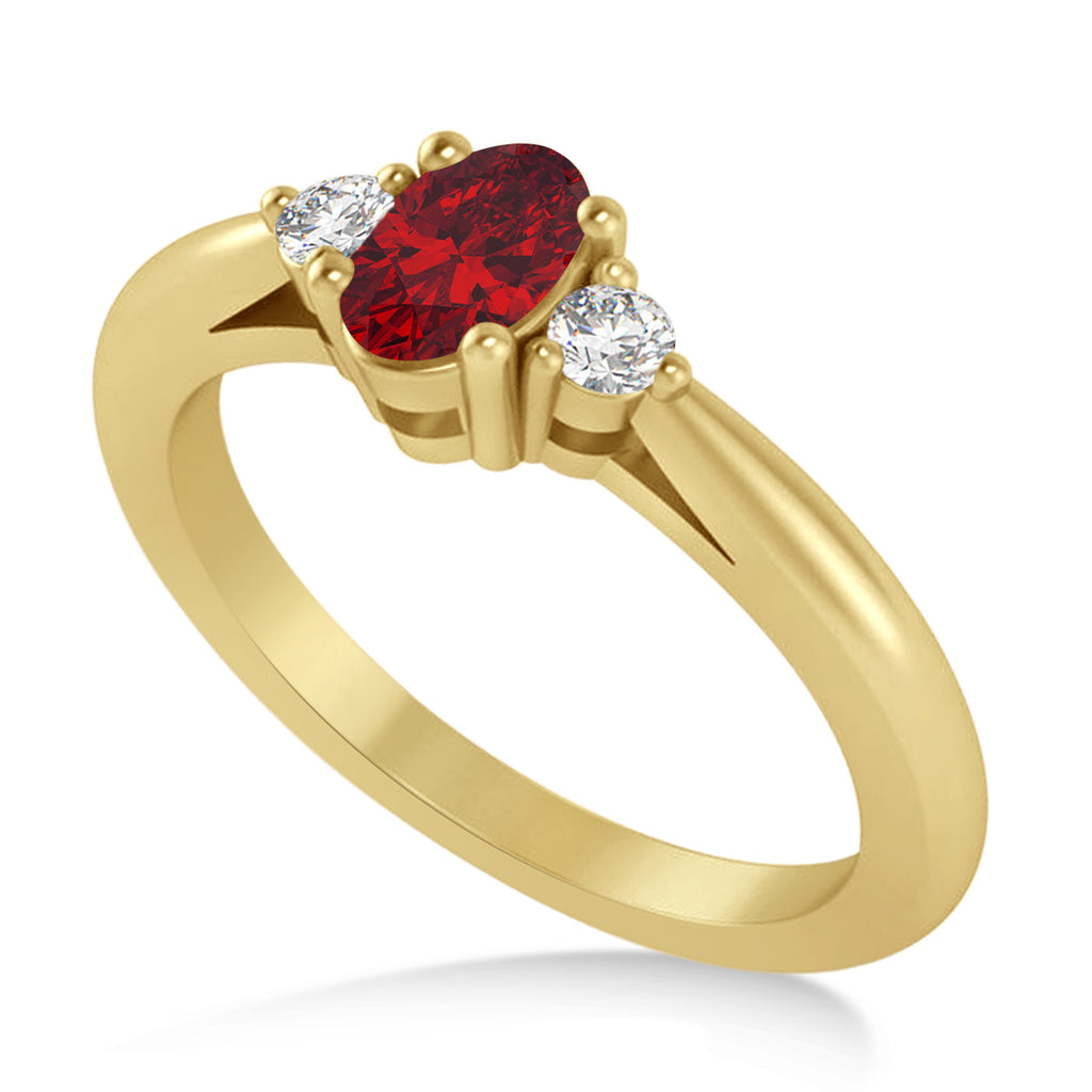 Oval Ruby & Diamond Three-Stone Engagement Ring 14k Yellow Gold (0.60ct)