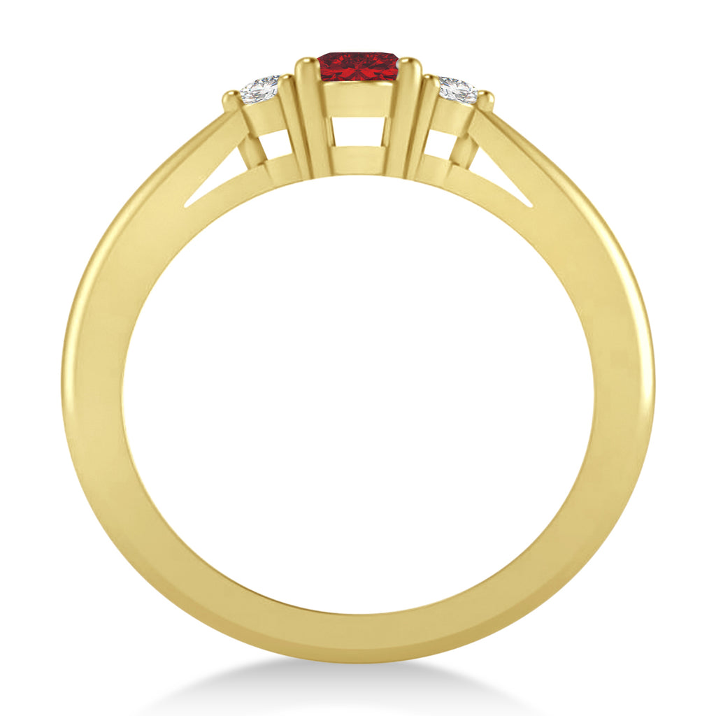 Oval Ruby & Diamond Three-Stone Engagement Ring 14k Yellow Gold (0.60ct)