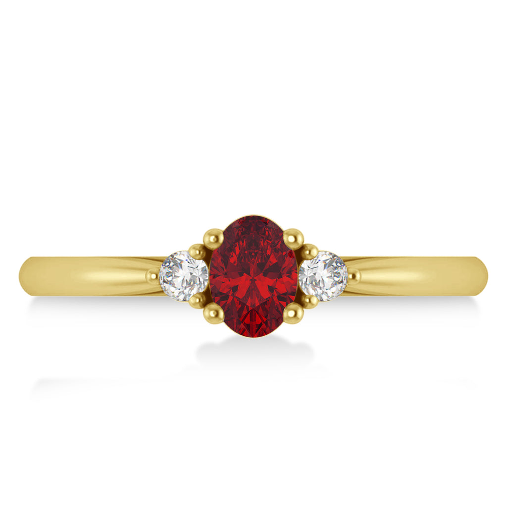 Oval Ruby & Diamond Three-Stone Engagement Ring 14k Yellow Gold (0.60ct)