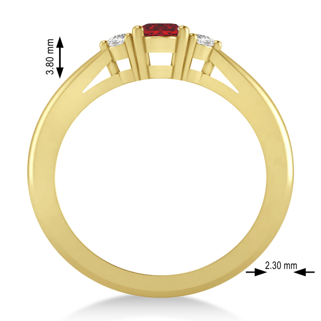 Oval Ruby & Diamond Three-Stone Engagement Ring 14k Yellow Gold (0.60ct)