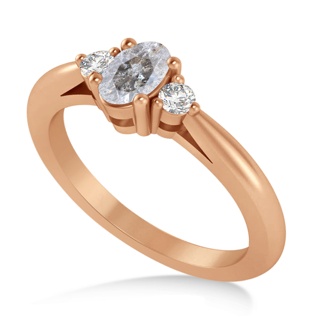 Oval Salt & Pepper & White Diamond Three-Stone Engagement Ring 14k Rose Gold (0.60ct)