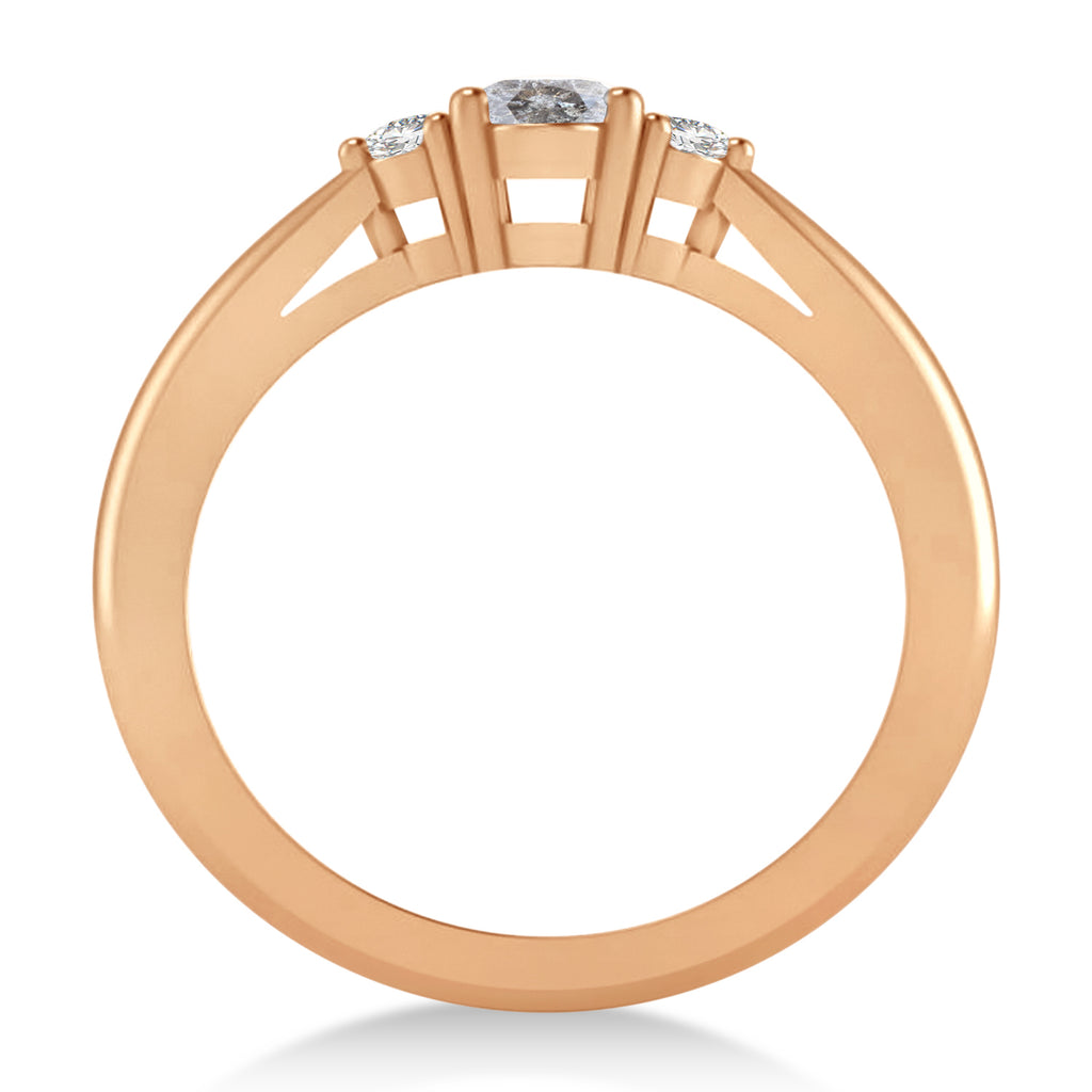 Oval Salt & Pepper & White Diamond Three-Stone Engagement Ring 14k Rose Gold (0.60ct)