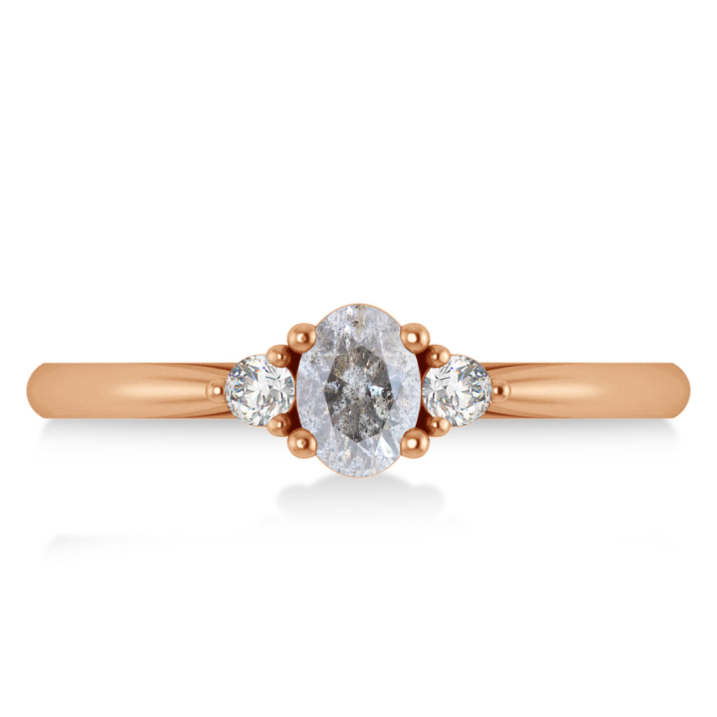 Oval Salt & Pepper & White Diamond Three-Stone Engagement Ring 14k Rose Gold (0.60ct)