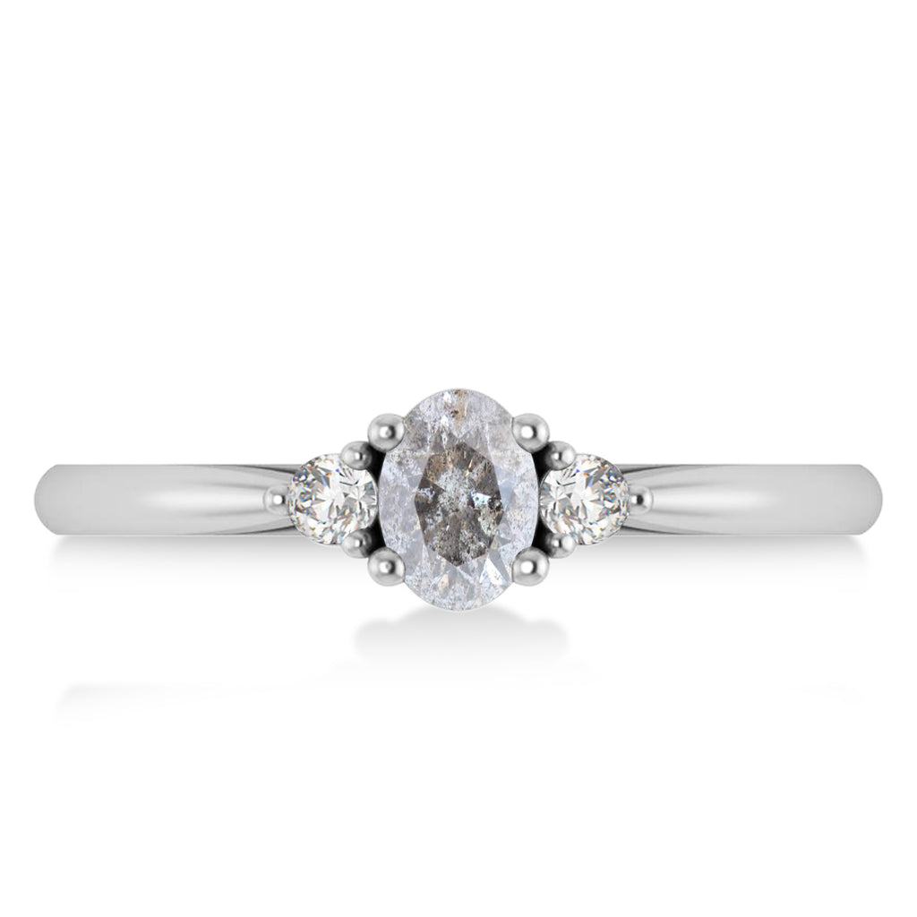 Oval Salt & Pepper & White Diamond Three-Stone Engagement Ring 14k White Gold (0.60ct)
