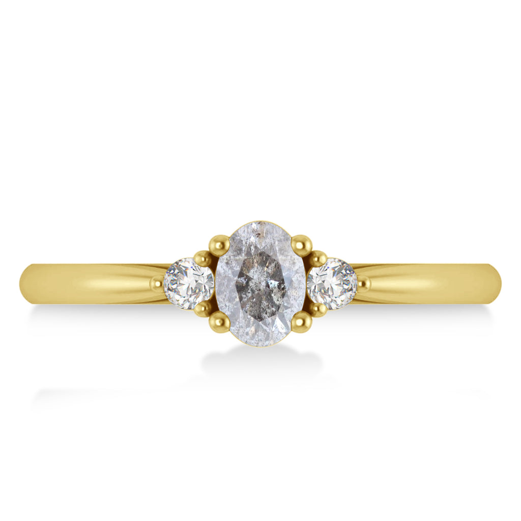 Oval Salt & Pepper & White Diamond Three-Stone Engagement Ring 14k Yellow Gold (0.60ct)