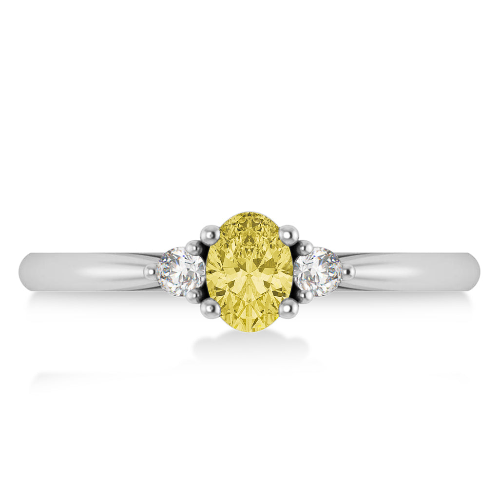Oval Yellow & White Diamond Three-Stone Engagement Ring 14k White Gold (0.60ct)