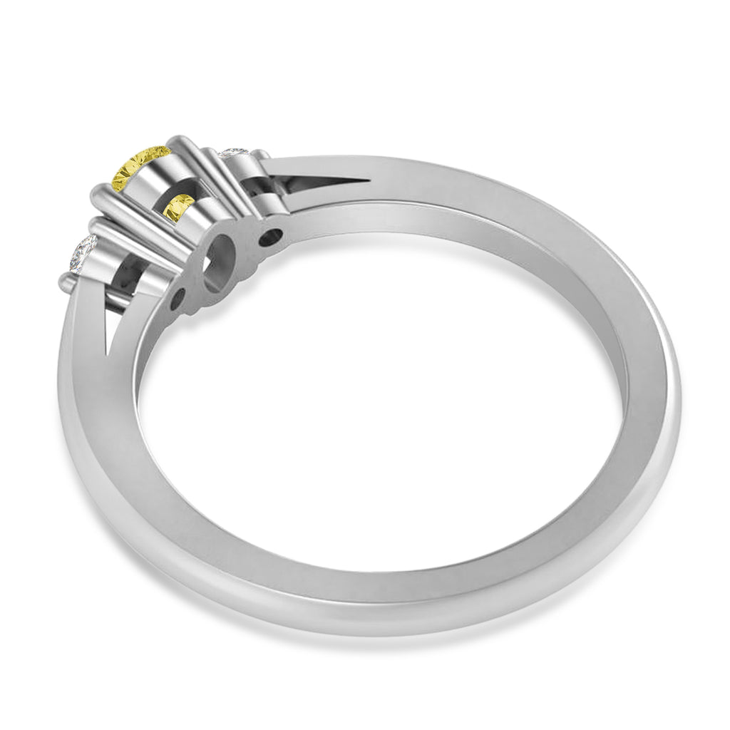 Oval Yellow & White Diamond Three-Stone Engagement Ring 14k White Gold (0.60ct)