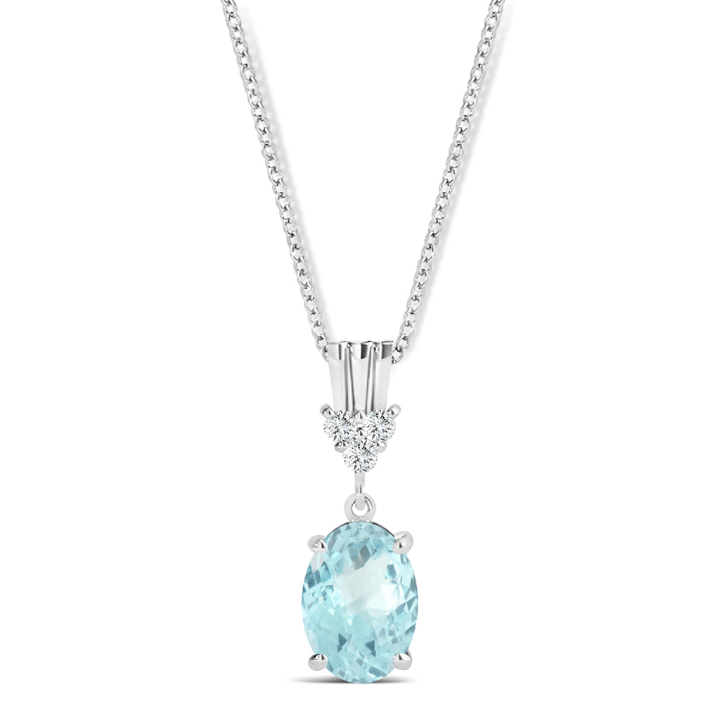 Oval Shape Aquamarine & Diamond Pendant Necklace 14k White Gold (0.80ct)