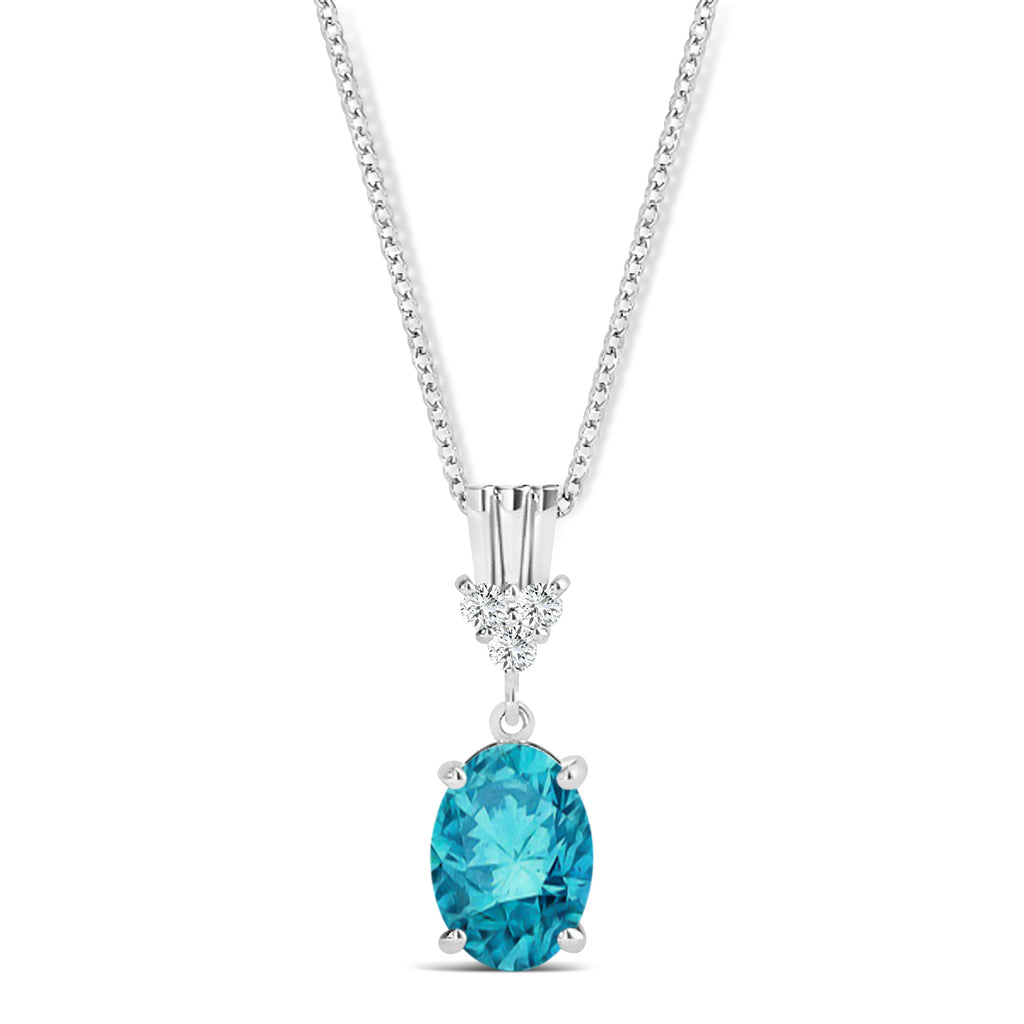 Oval Shape Blue Diamond & Diamond Pendant Necklace 14k White Gold (0.80ct)