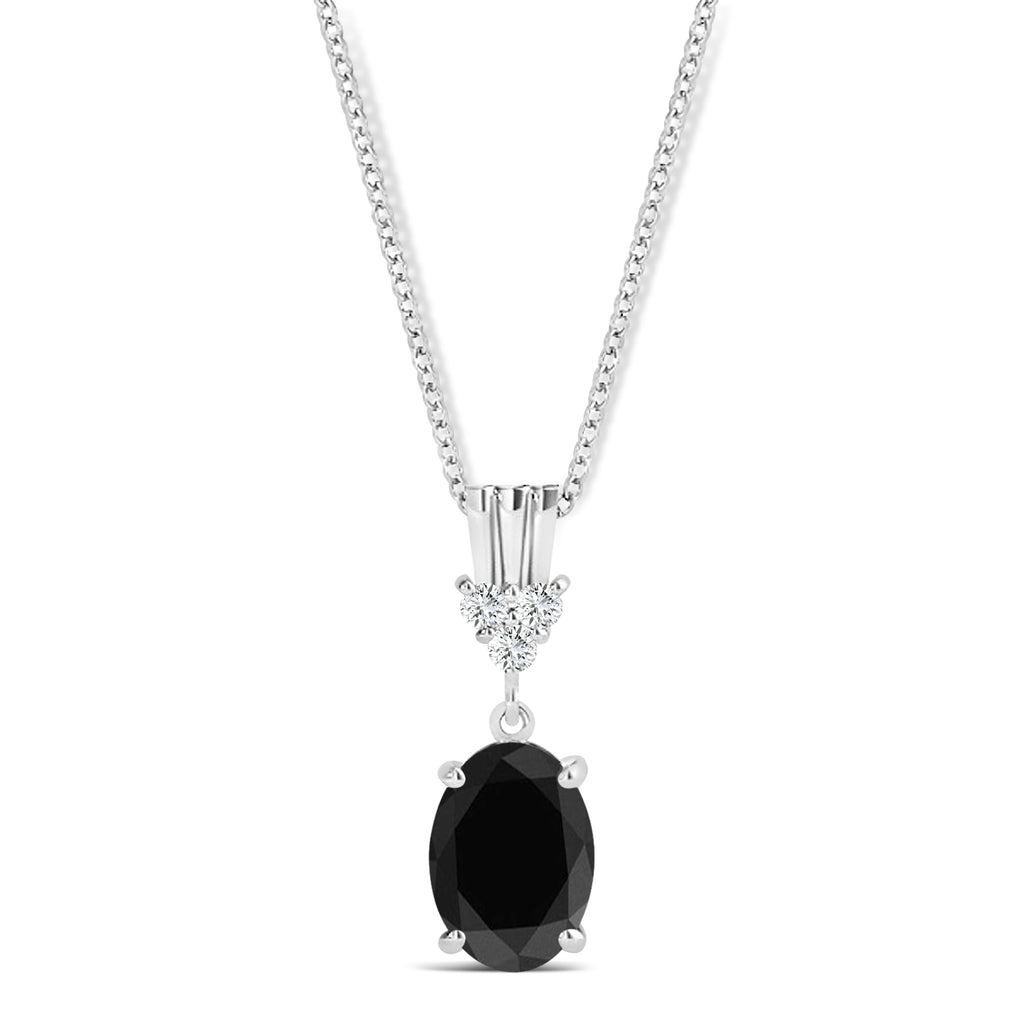 Oval Shape Black Diamond & Diamond Pendant Necklace 14k White Gold (0.80ct)