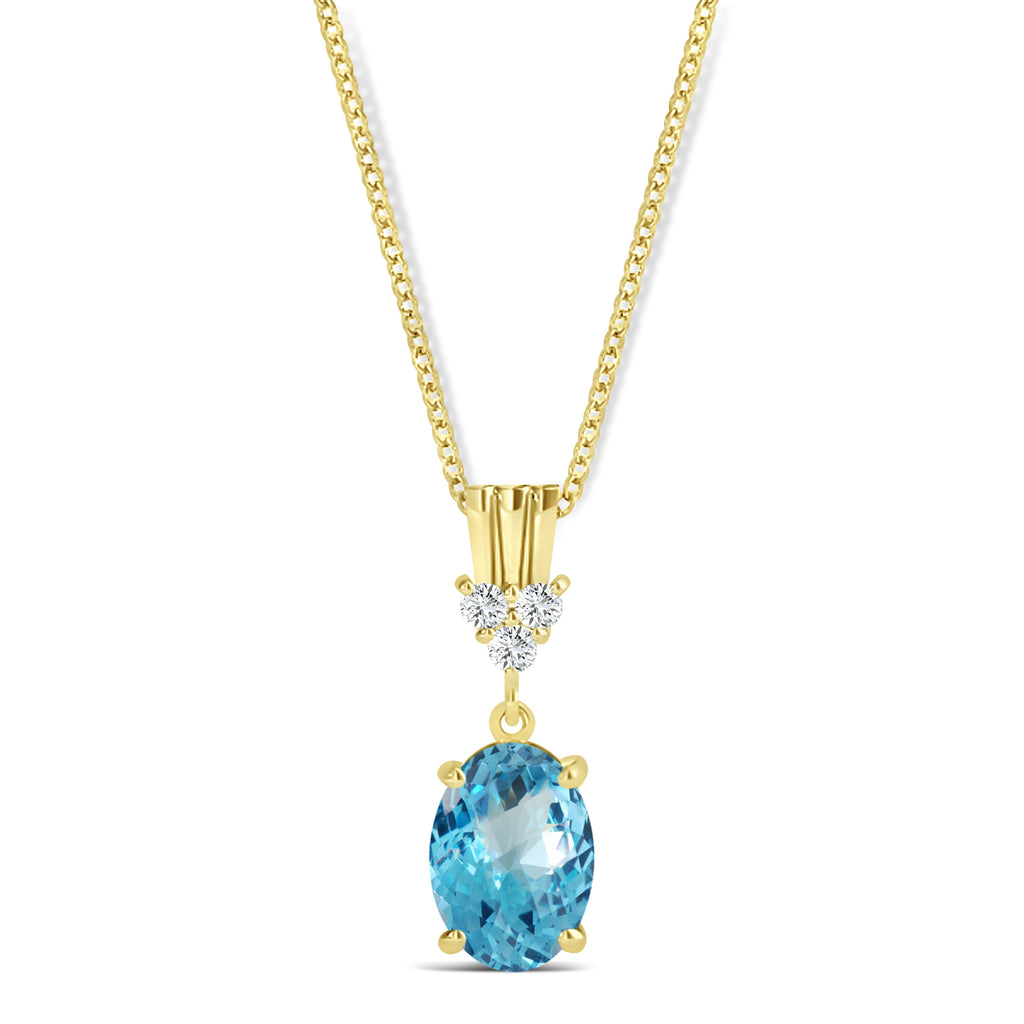 Oval Shape Blue Topaz & Diamond Pendant Necklace 14k Yellow Gold (1.15ct)