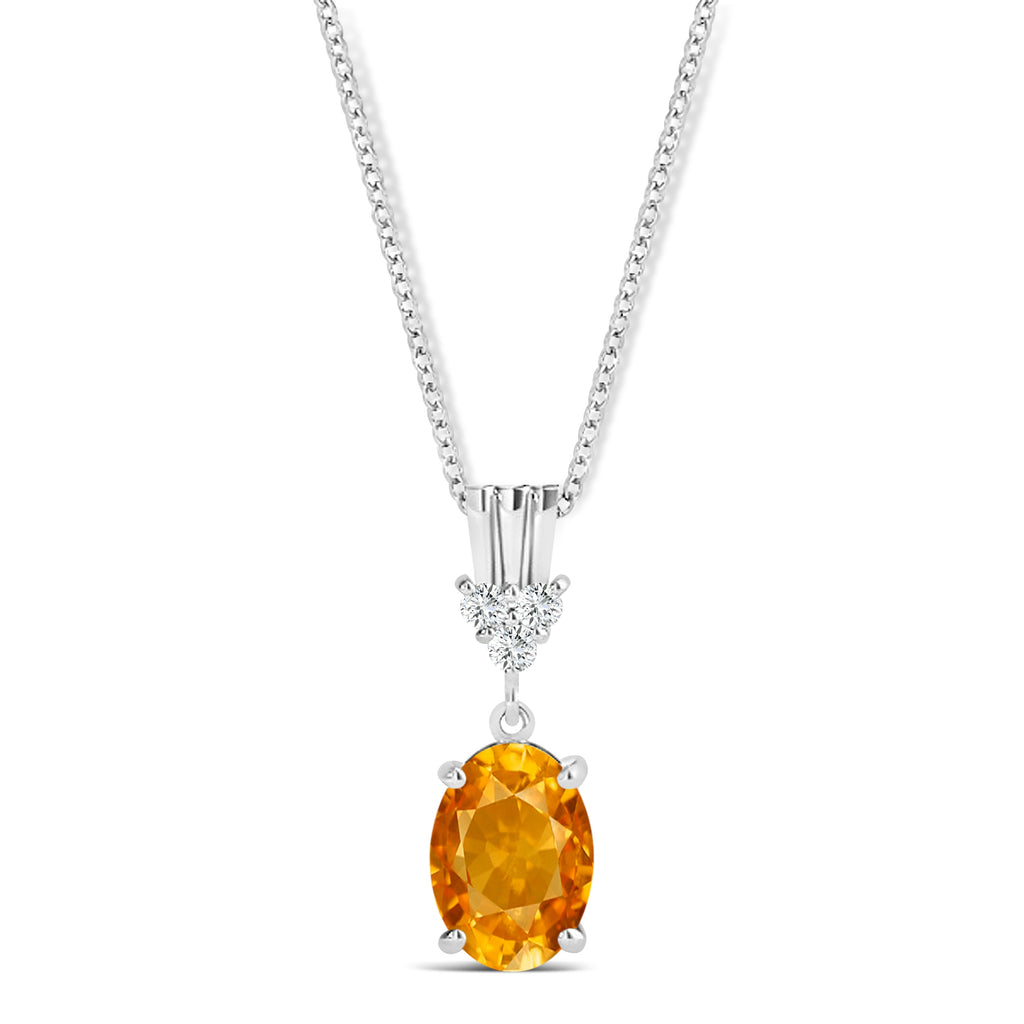 Oval Shape Citrine & Diamond Pendant Necklace 14k White Gold (0.90ct)