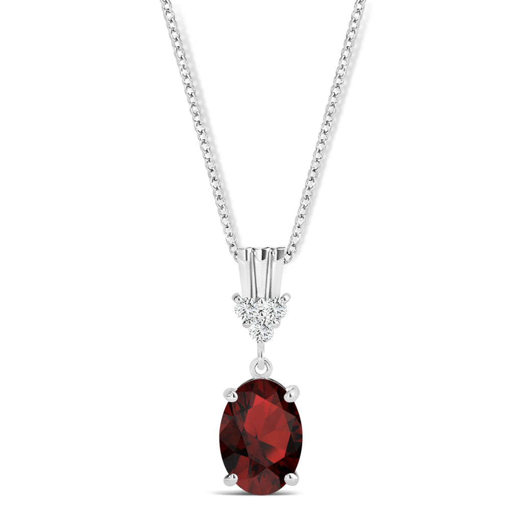 Oval Shape Garnet & Diamond Pendant Necklace 14k White Gold (1.05ct)