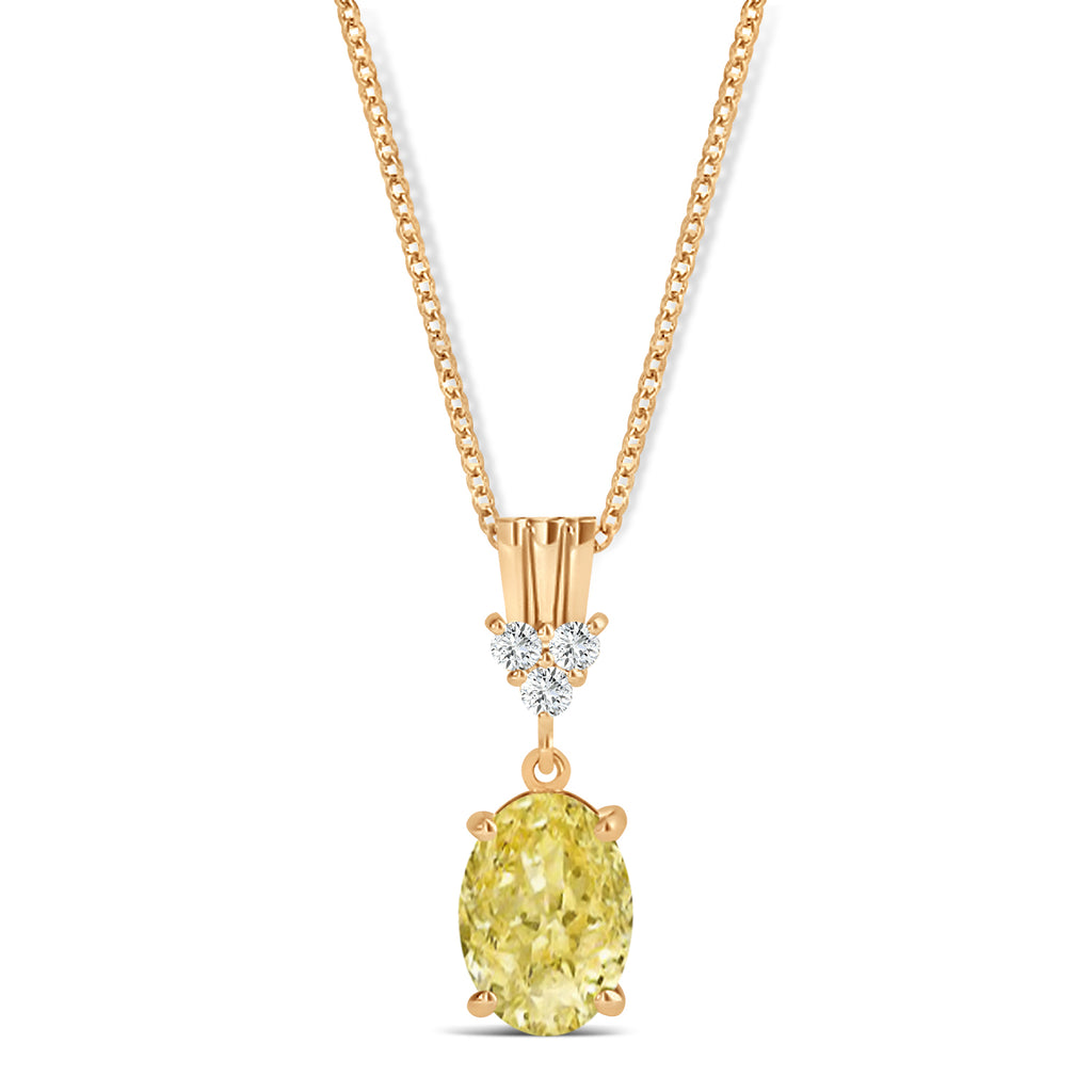 Oval Shape Yellow Diamond & Diamond Pendant Necklace 14k Rose Gold (0.80ct)