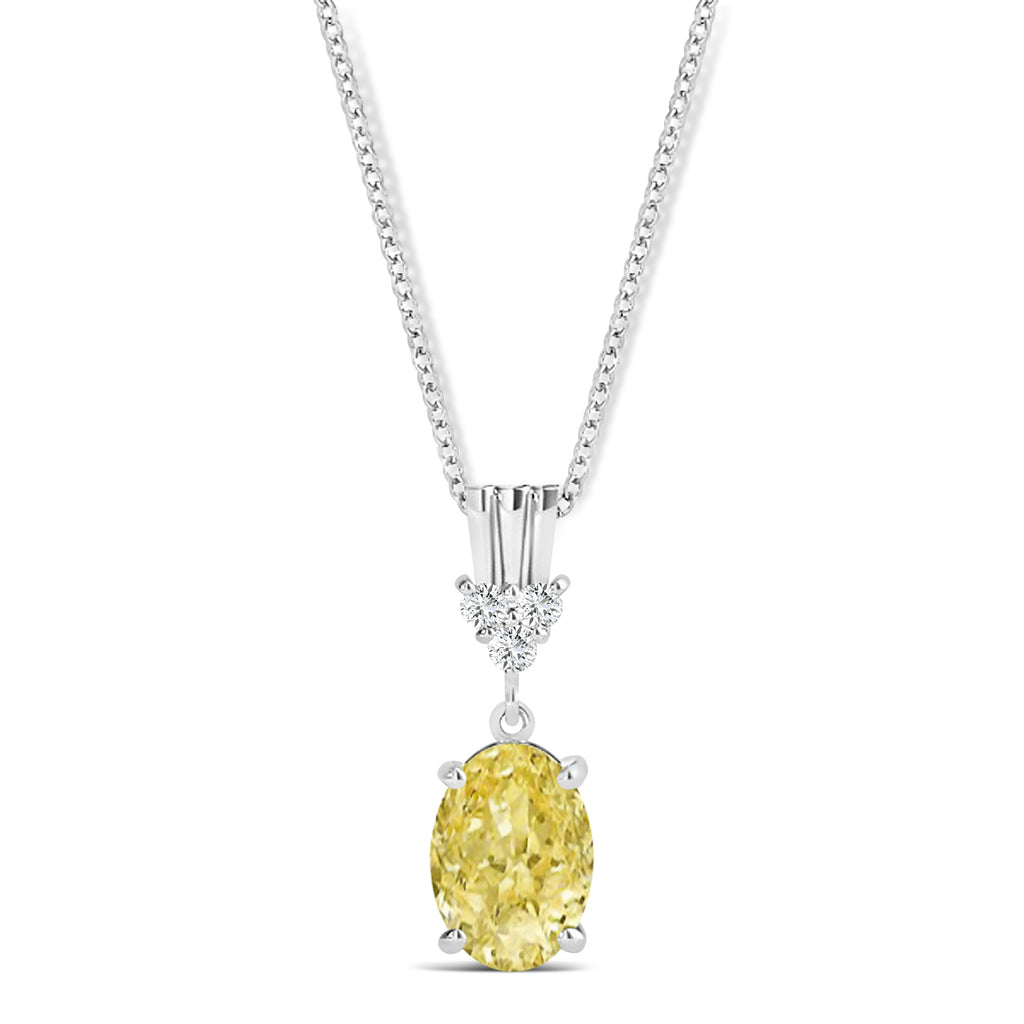 Oval Shape Yellow Diamond & Diamond Pendant Necklace 14k White Gold (0.80ct)