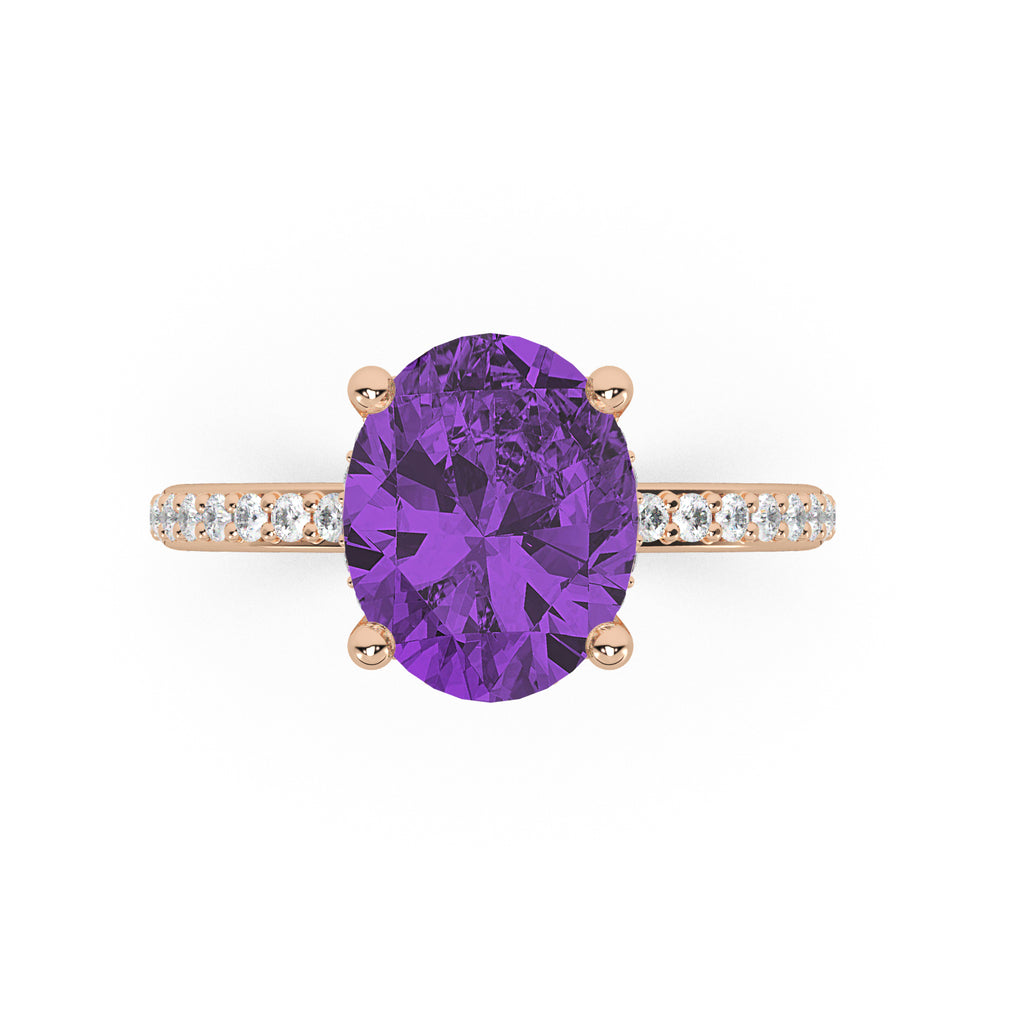 Oval Cut Amethyst Diamond Halo Engagement Ring 14K Rose Gold (3.47ct)