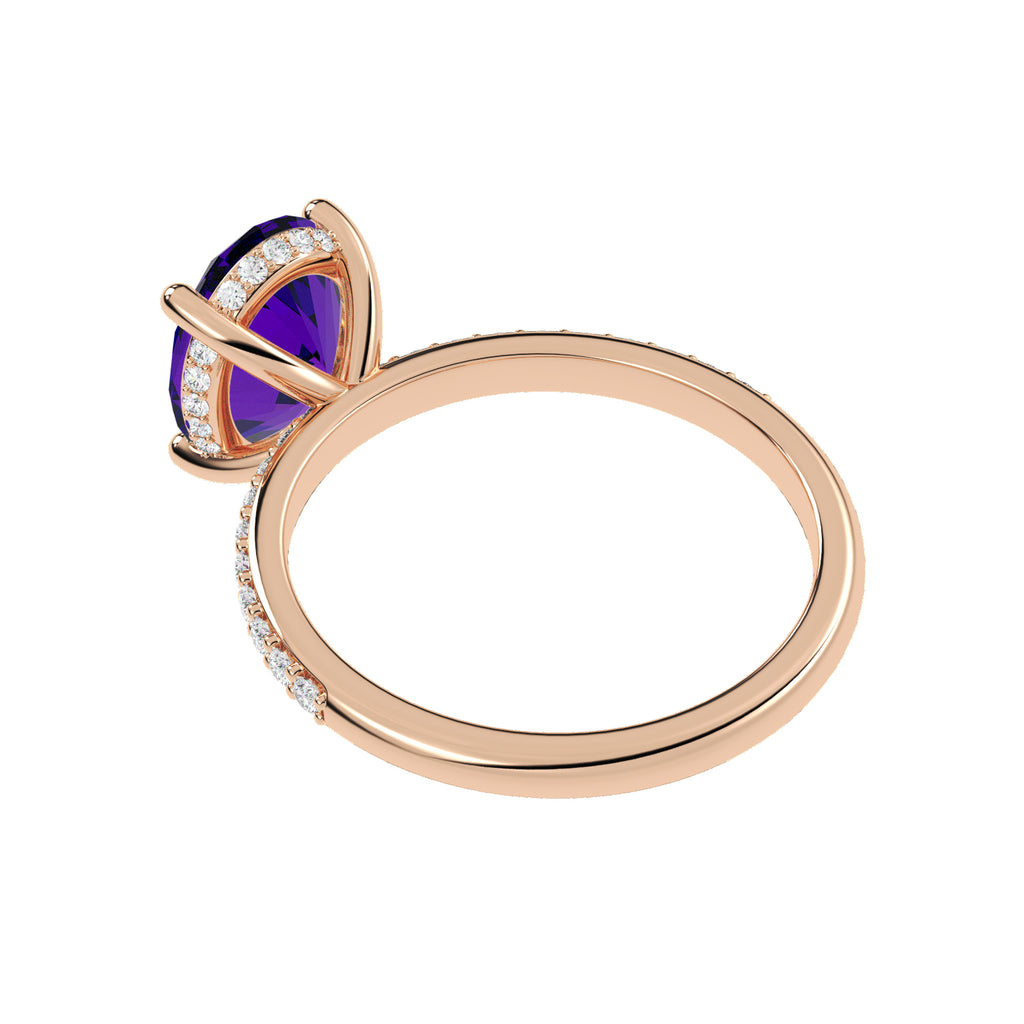 Oval Cut Amethyst Diamond Halo Engagement Ring 14K Rose Gold (3.47ct)