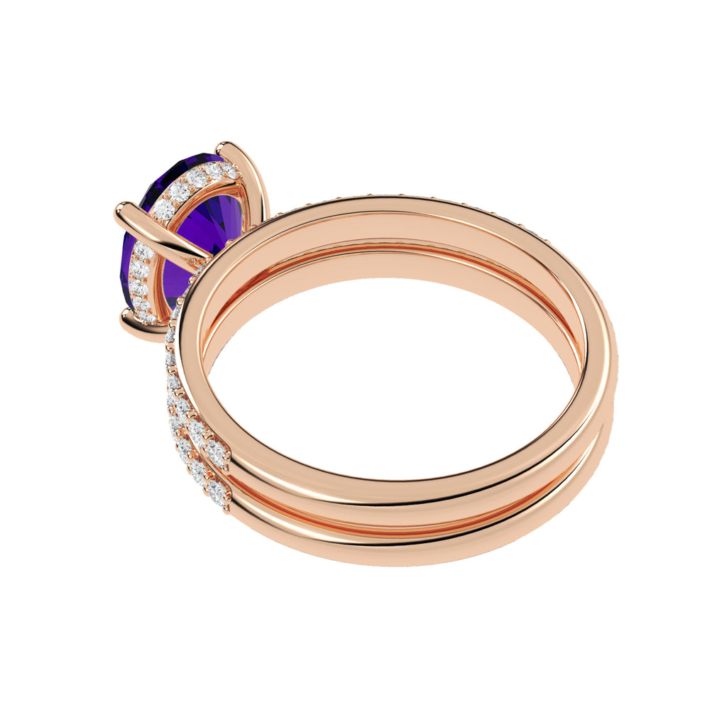 Oval Cut Amethyst with Hidden Halo  Bridal Ring Set 14K Rose Gold (3.69ct)