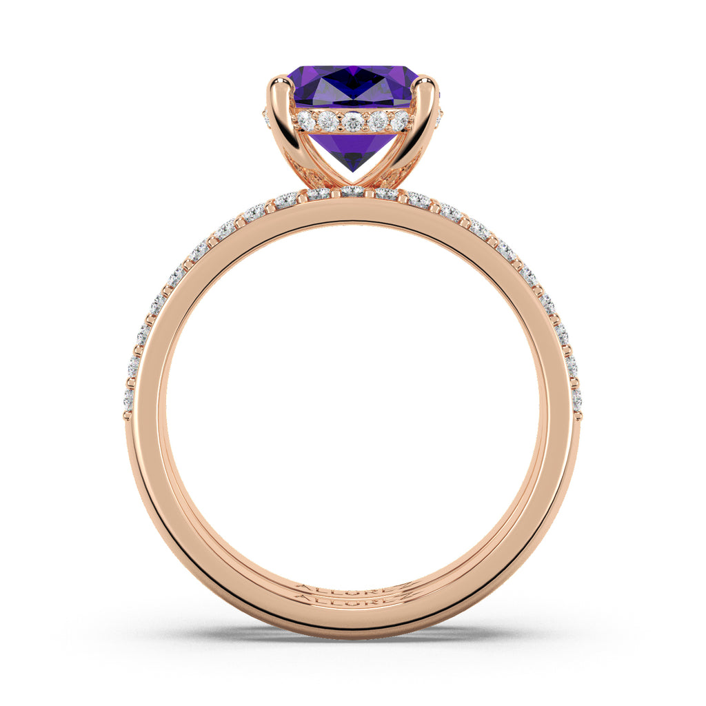 Oval Cut Amethyst with Hidden Halo  Bridal Ring Set 14K Rose Gold (3.69ct)