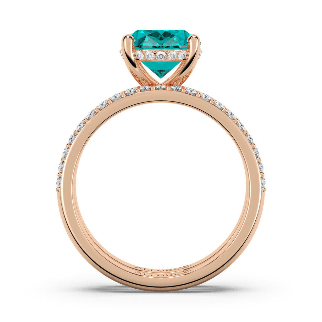 Oval Cut Aquamarine with Diamond Halo  Bridal Ring Set 14K Rose Gold (3.49ct)