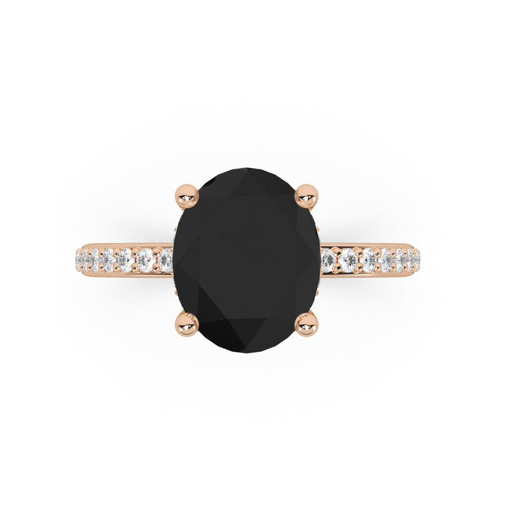Oval Cut Black Diamond with Diamond Halo Engagement Ring 14K Rose Gold (4.27ct)
