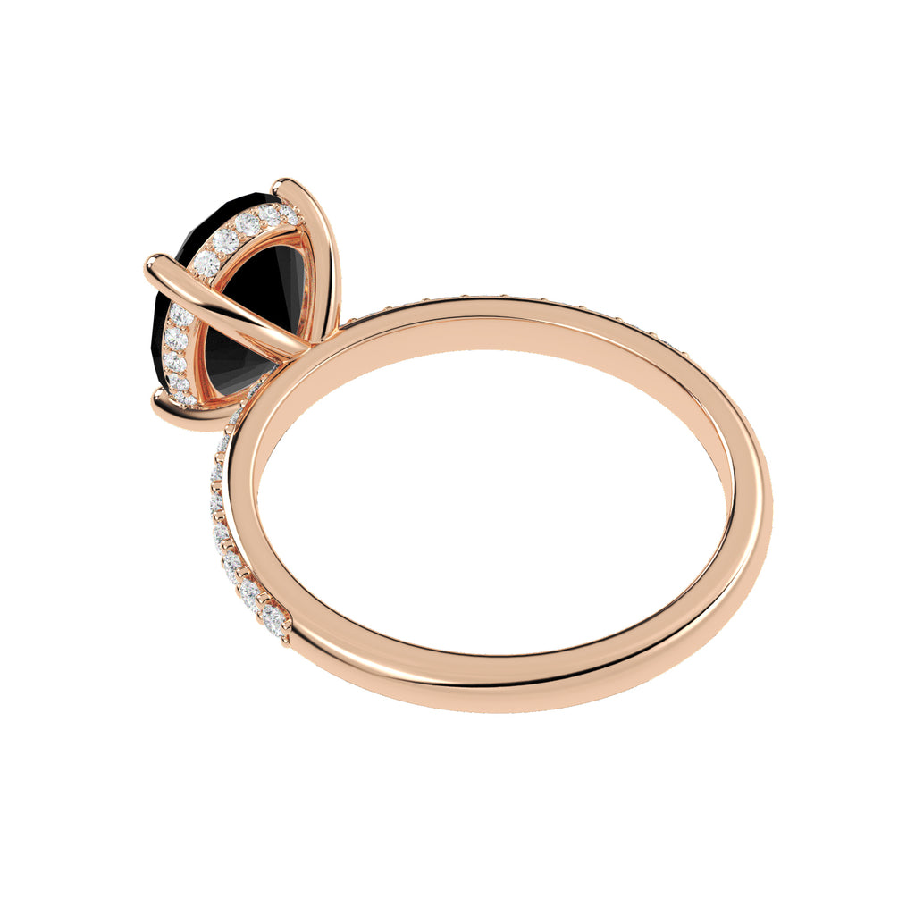 Oval Cut Black Diamond with Diamond Halo Engagement Ring 14K Rose Gold (4.27ct)