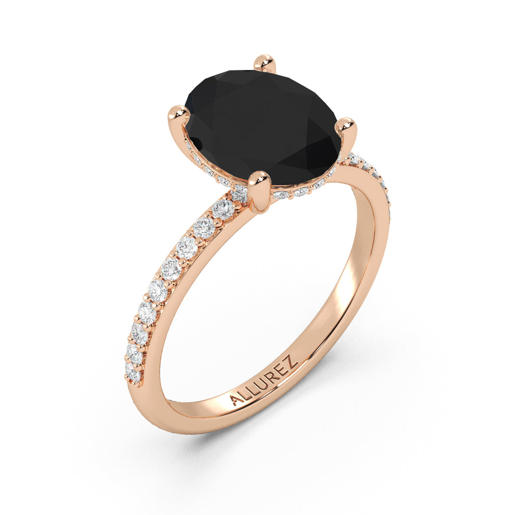 Oval Cut Black Diamond with Diamond Halo Engagement Ring 14K Rose Gold (4.27ct)