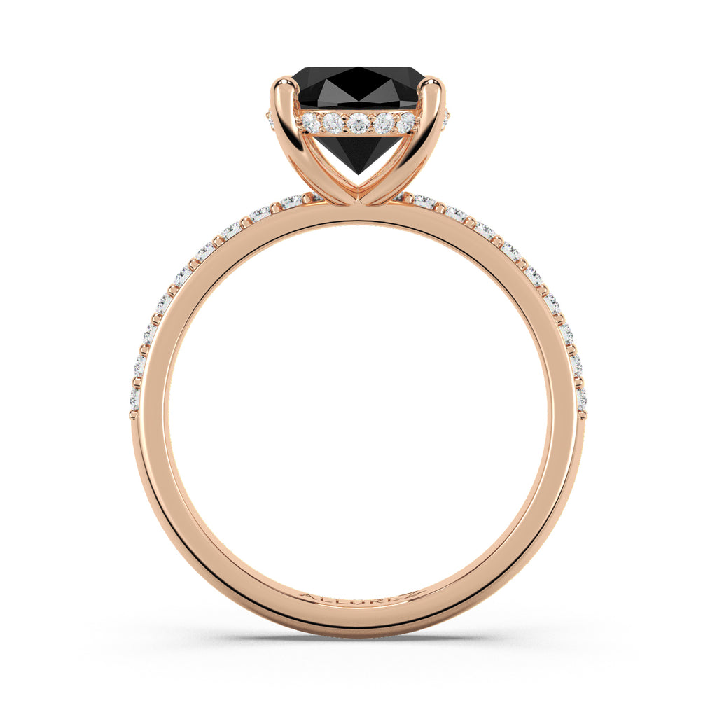 Oval Cut Black Diamond with Diamond Halo Engagement Ring 14K Rose Gold (4.27ct)